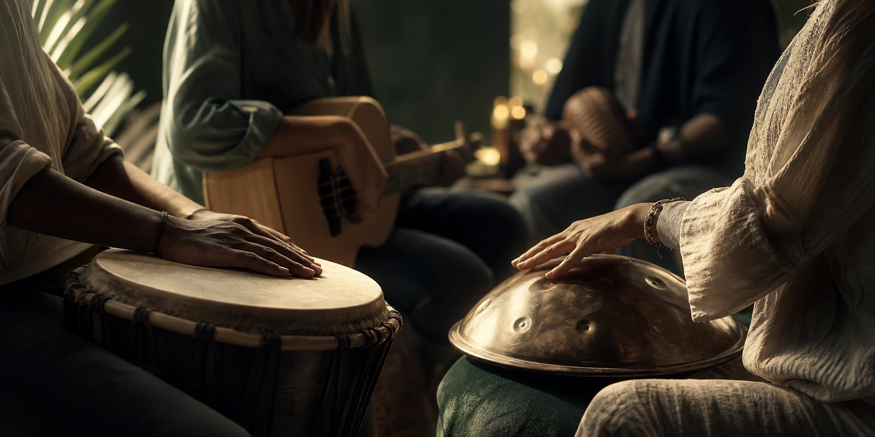 DIVA brand concept visual of inclusive community music-making with shared instruments